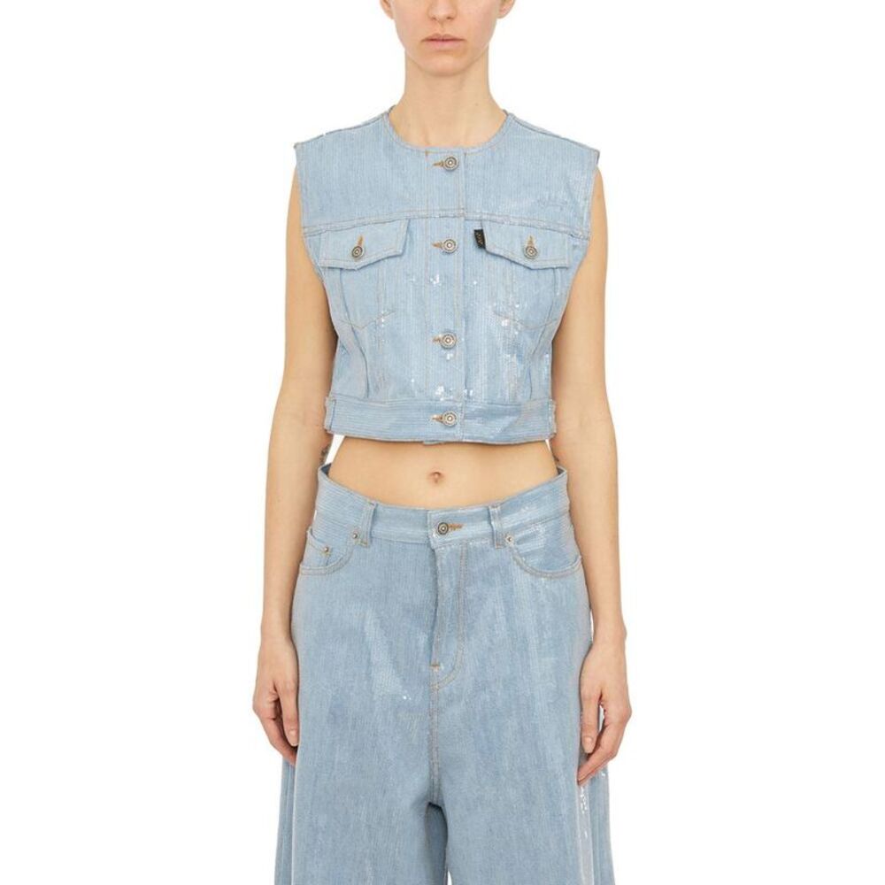 HAIKURE Sequin Embellished Denim Vest Women LIGHT BLUE Vests